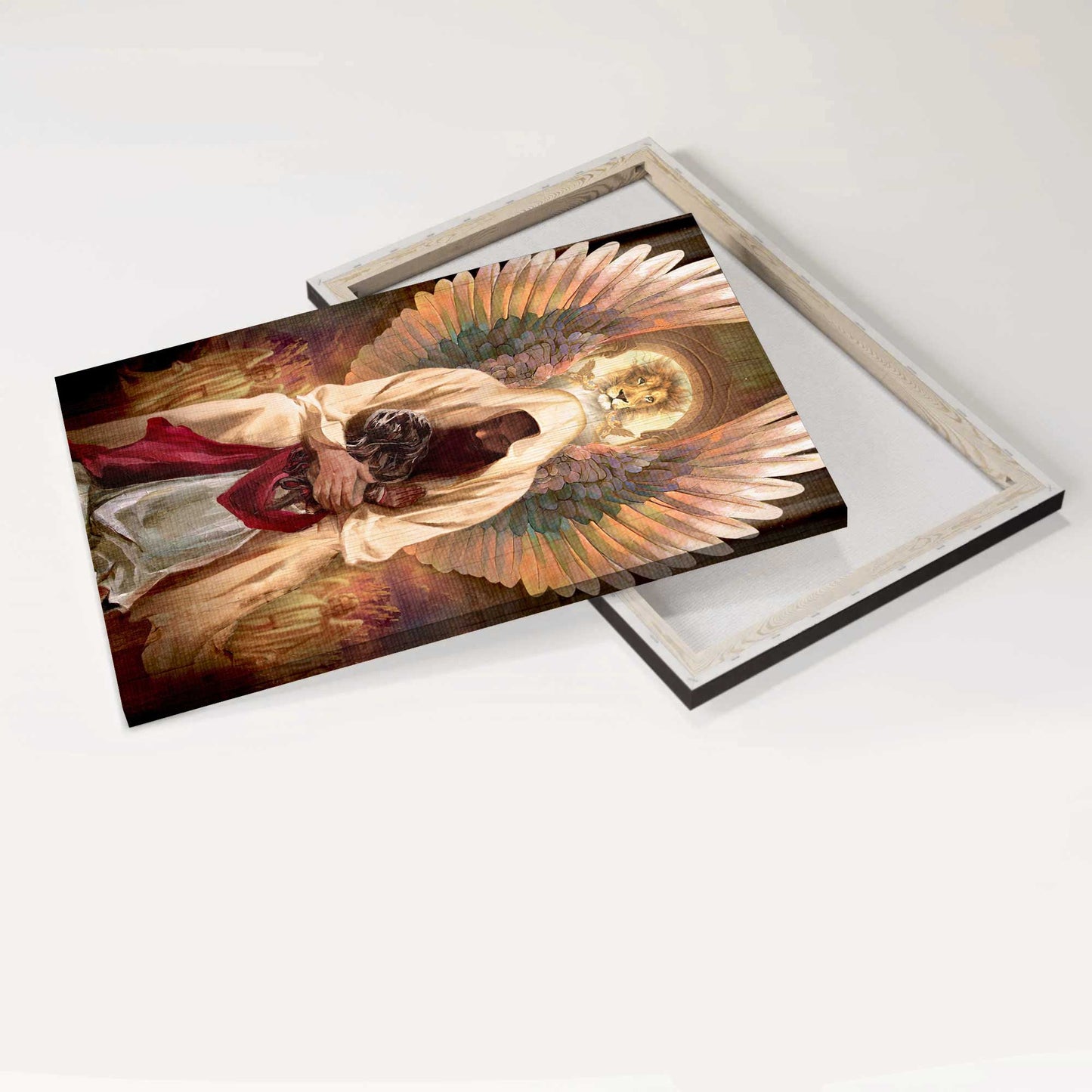 Jesus Portrait Canvas - The World In His Arm, Pray For Healing, Stunning Angel Wings Canvas - Gift For Christian
