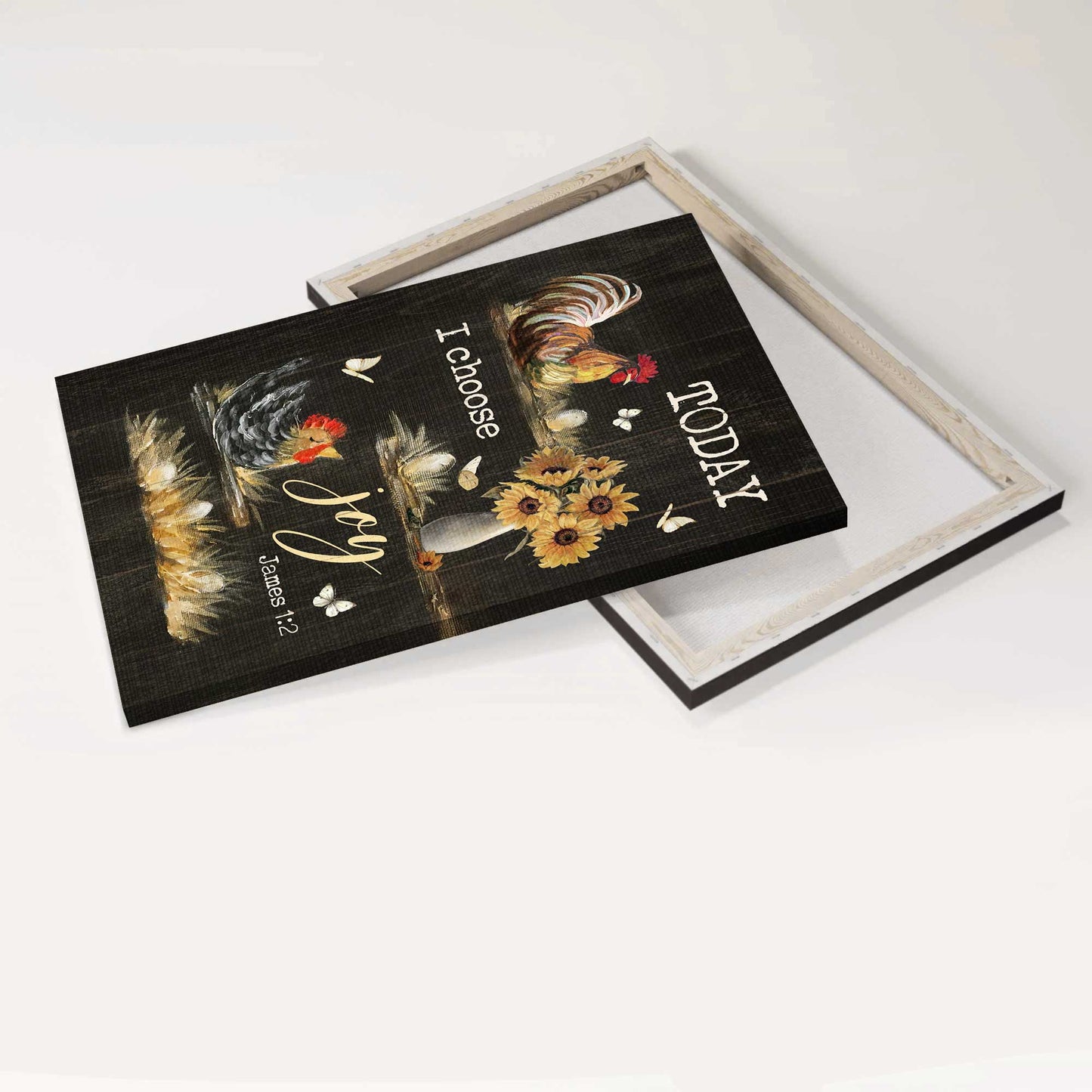 Jesus Portrait Canvas - Watercolor Rooster, Sunflower Vase, Black Background Canvas - Gift For Christian - Today I Choose Joy Canvas
