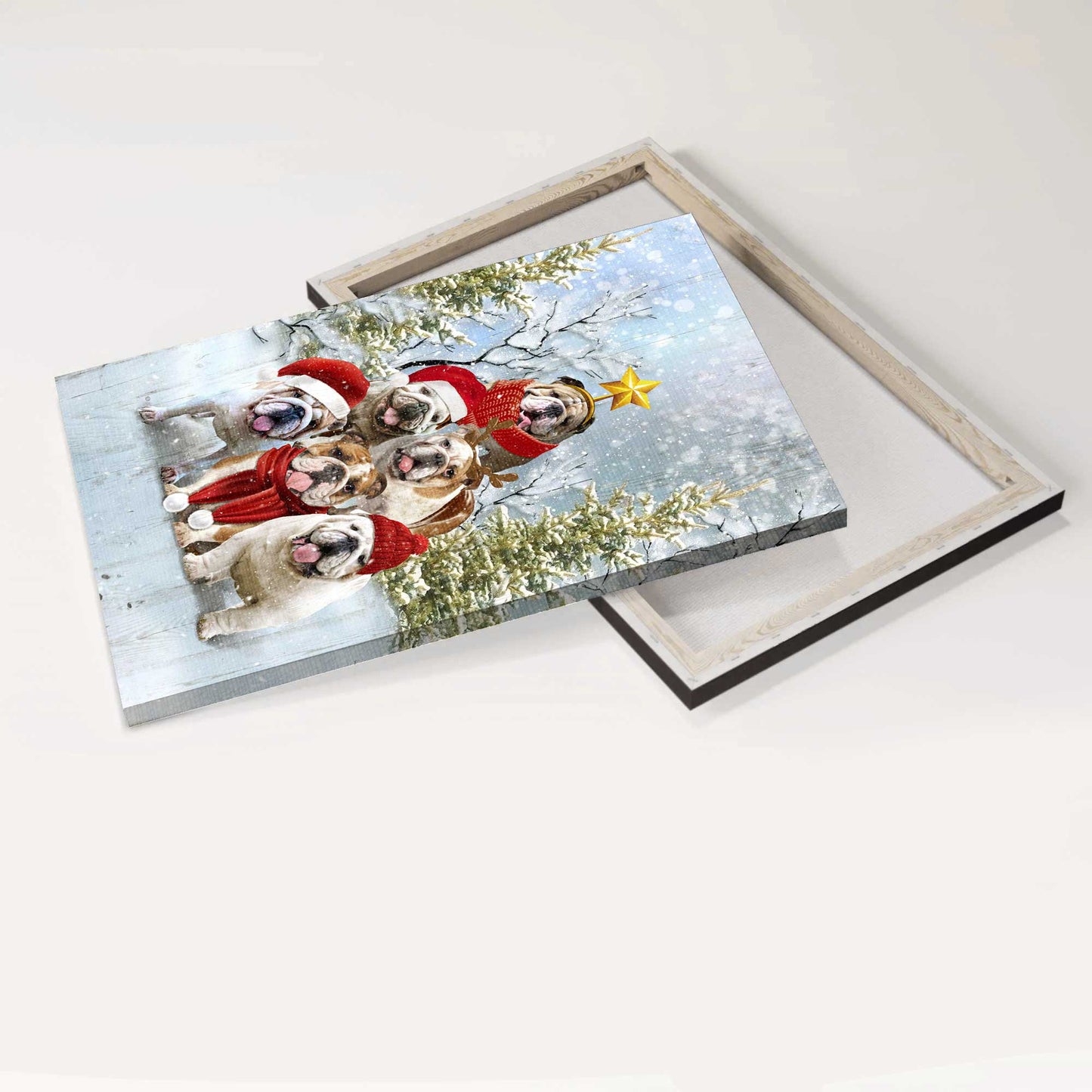 English Bulldog Portrait Canvas- English bulldog canvas, Christmas tree, The happy Christmas tree canvas- Gift for English Bulldog, Dog lover