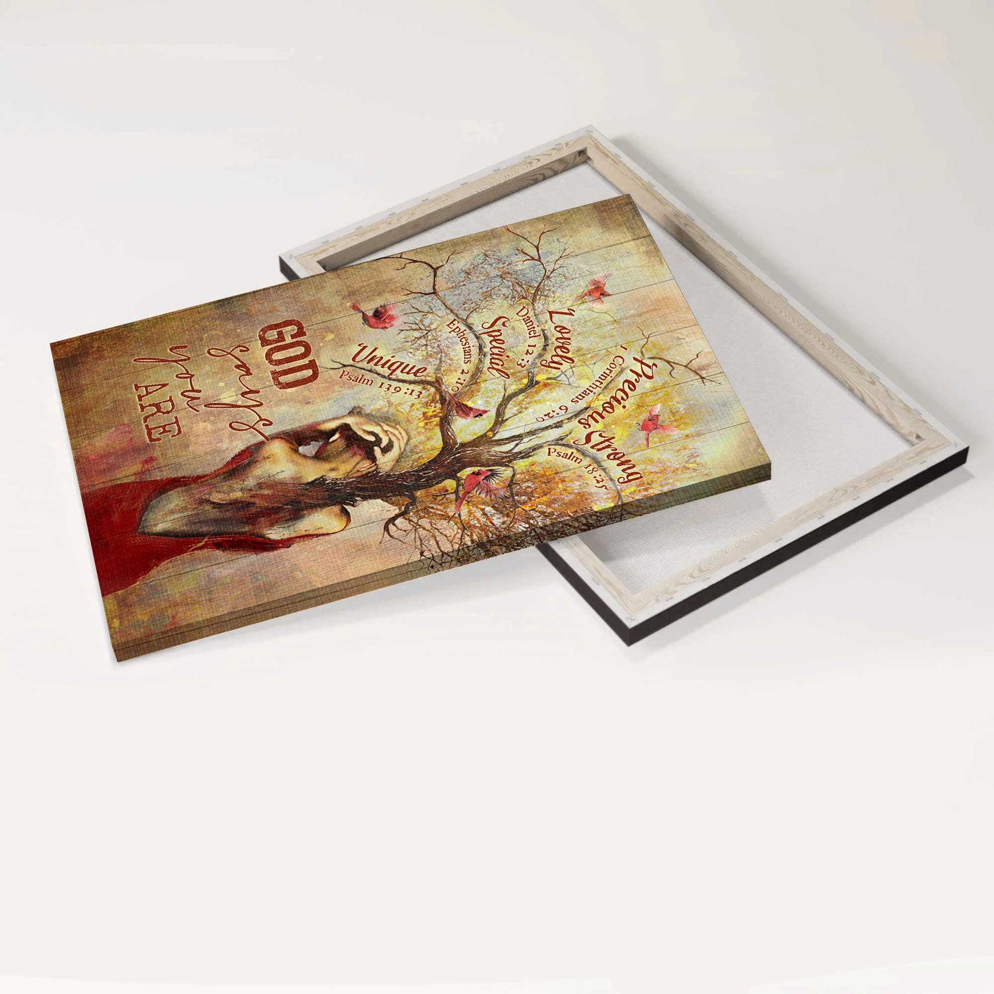Jesus Portrait Canvas - Tree Painting, Red Cardinal, Autumn Season, Bible Verses Portrait Canvas - Inspirational Gift, Gift For Religious Christian - God Says You Are