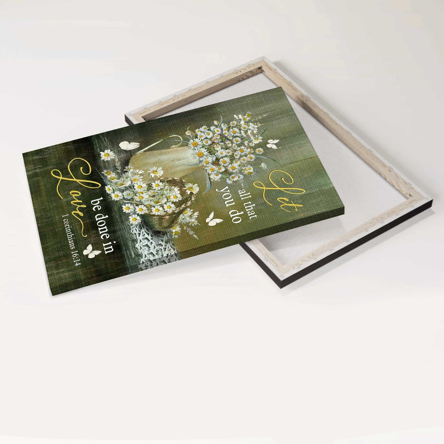 Jesus Portrait Canvas - Vintage Daisy, Beautiful Flower, Butterfly Canvas - Gift For Christian - Let All That You Do Be Done In Love Canvas