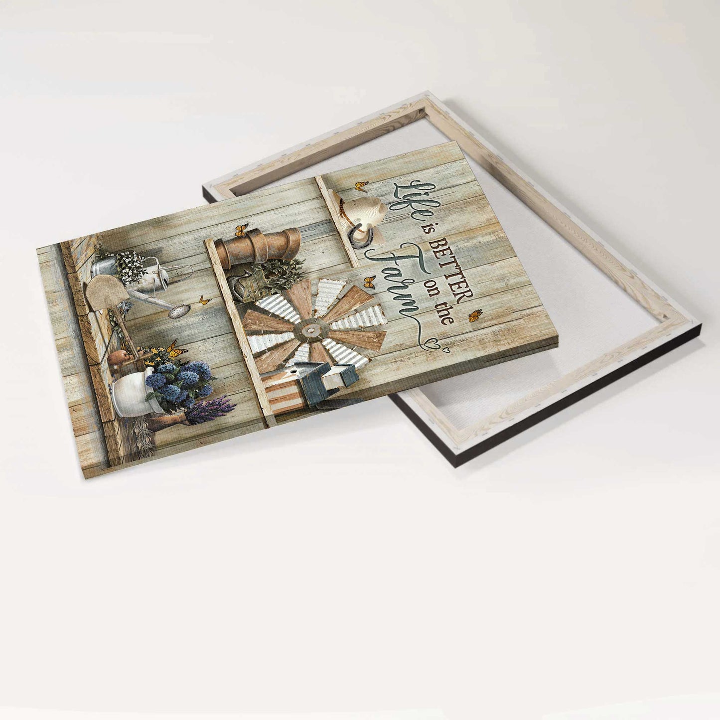 Jesus Portrait Canvas - Vintage Garden, Blue Hydrangea, Windmill Canvas - Gift For Christian - Life Is Better On The Farm Canvas