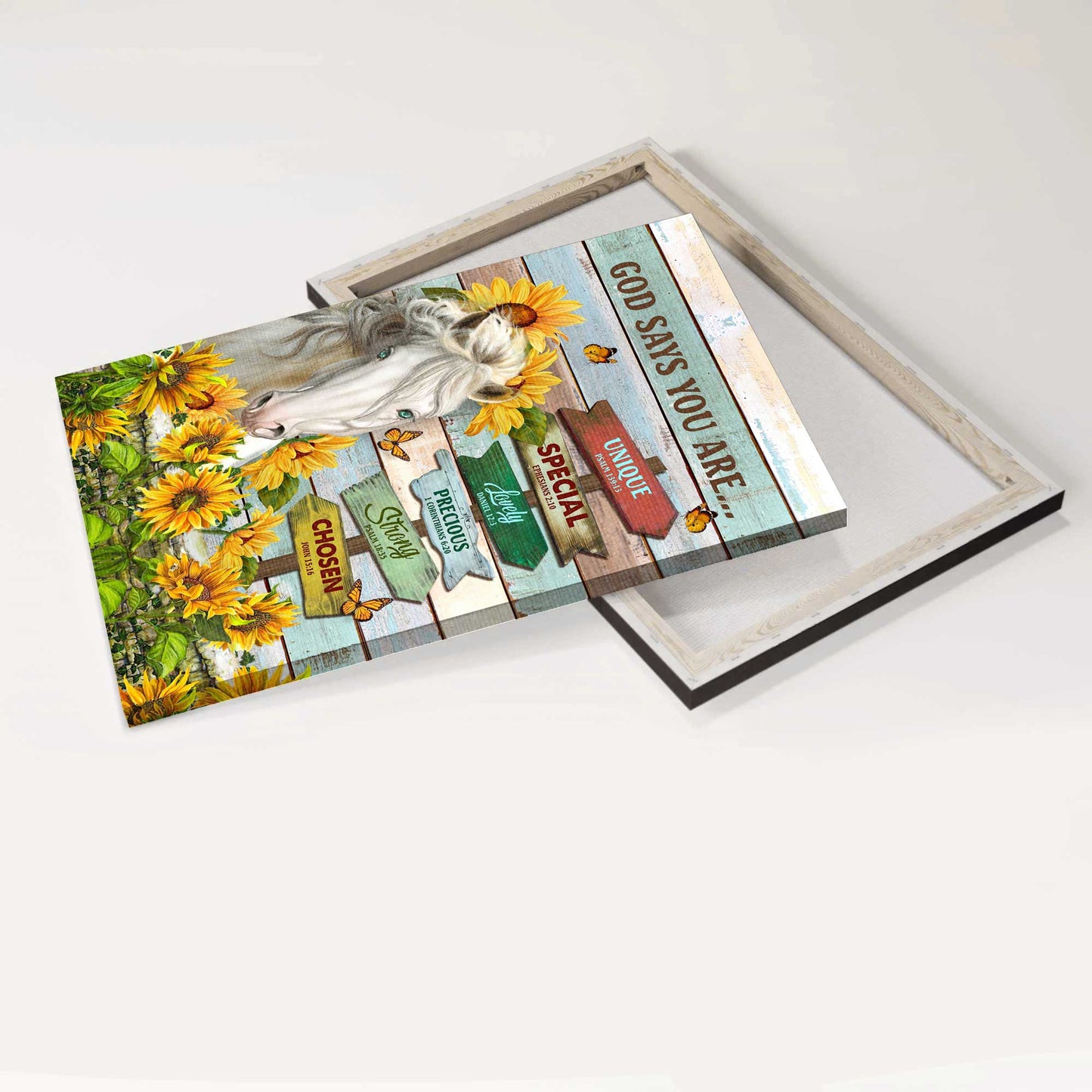 Jesus Portrait Canvas - White Horse, Sunflower Canvas - Gift For Christian - God Says You Are Unique Special Lovely Precious Strong Chosen Canvas