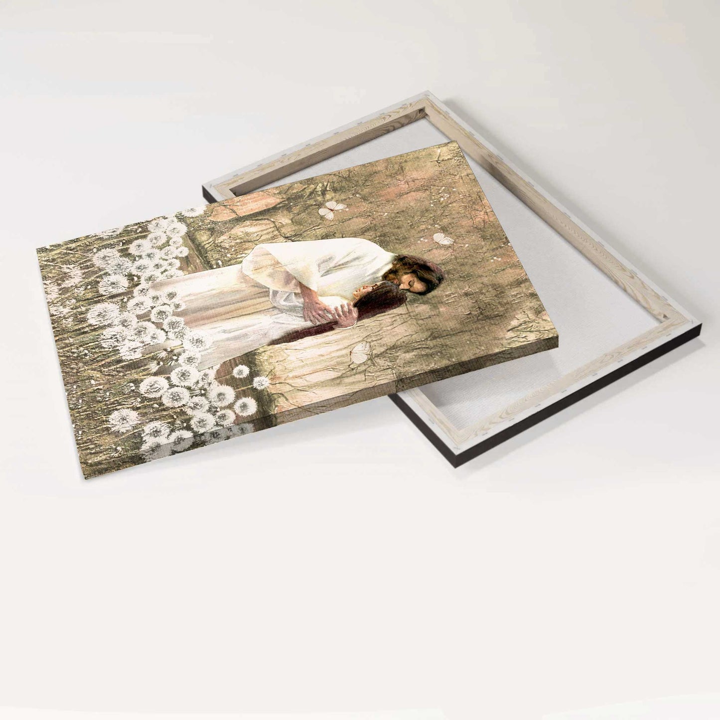 Jesus Portrait Canvas - Walking With Jesus, Pretty Dandelion Field Canvas - Gift For Christian - The World In His Arm Canvas