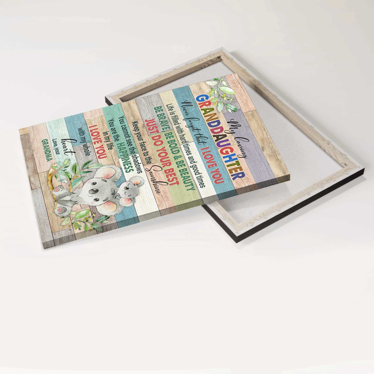 Gift for Granddaughter- Grandma to granddaughter, Koala drawing, Colorful painting, You are the happiness in my life - Family Portrait Canvas Prints, Wall Art