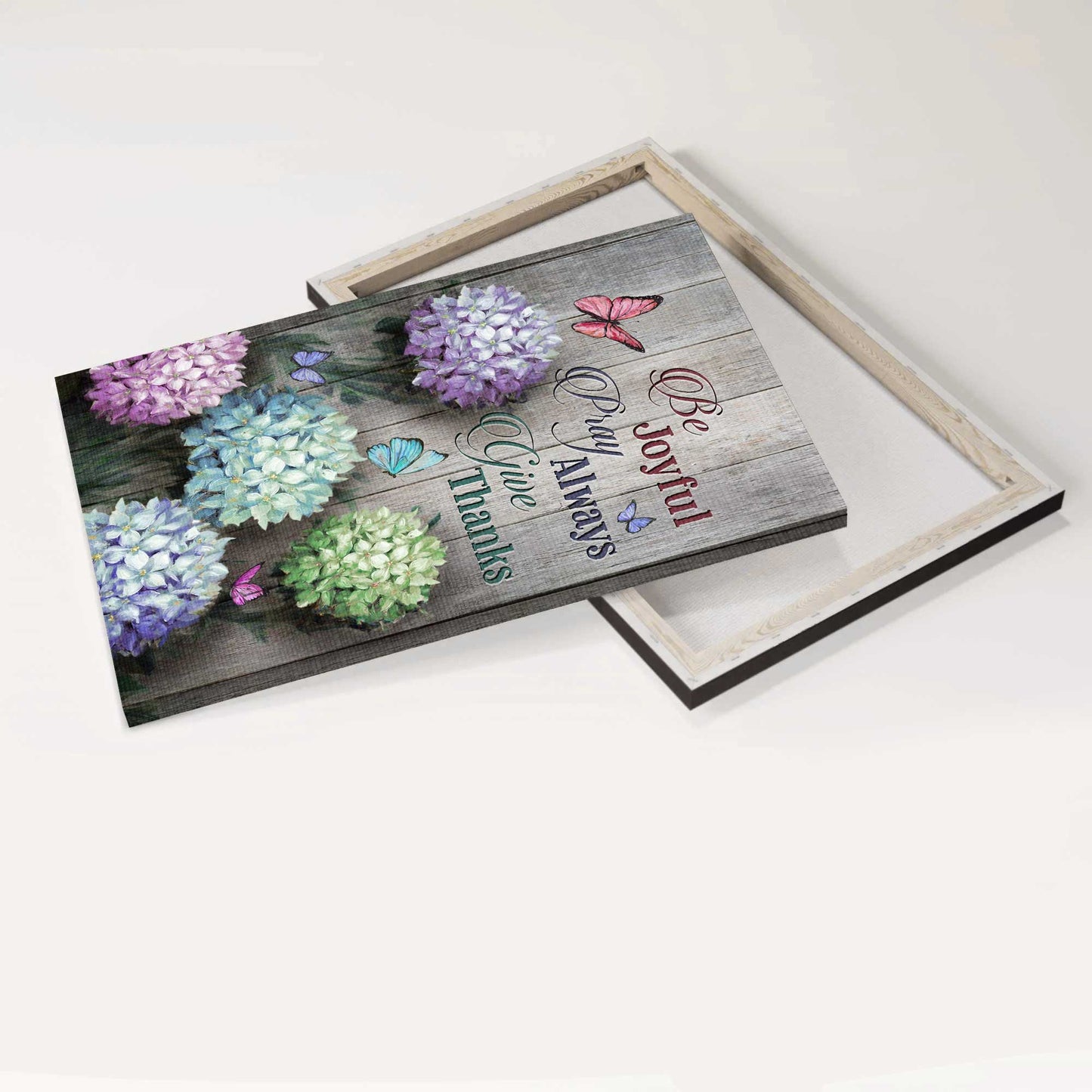 Jesus Portrait Canvas - Unique Hydrangea, Colorful Butterfly Canvas - Gift For Christian - Be Joyful, Pray Always, Give Thanks Canvas