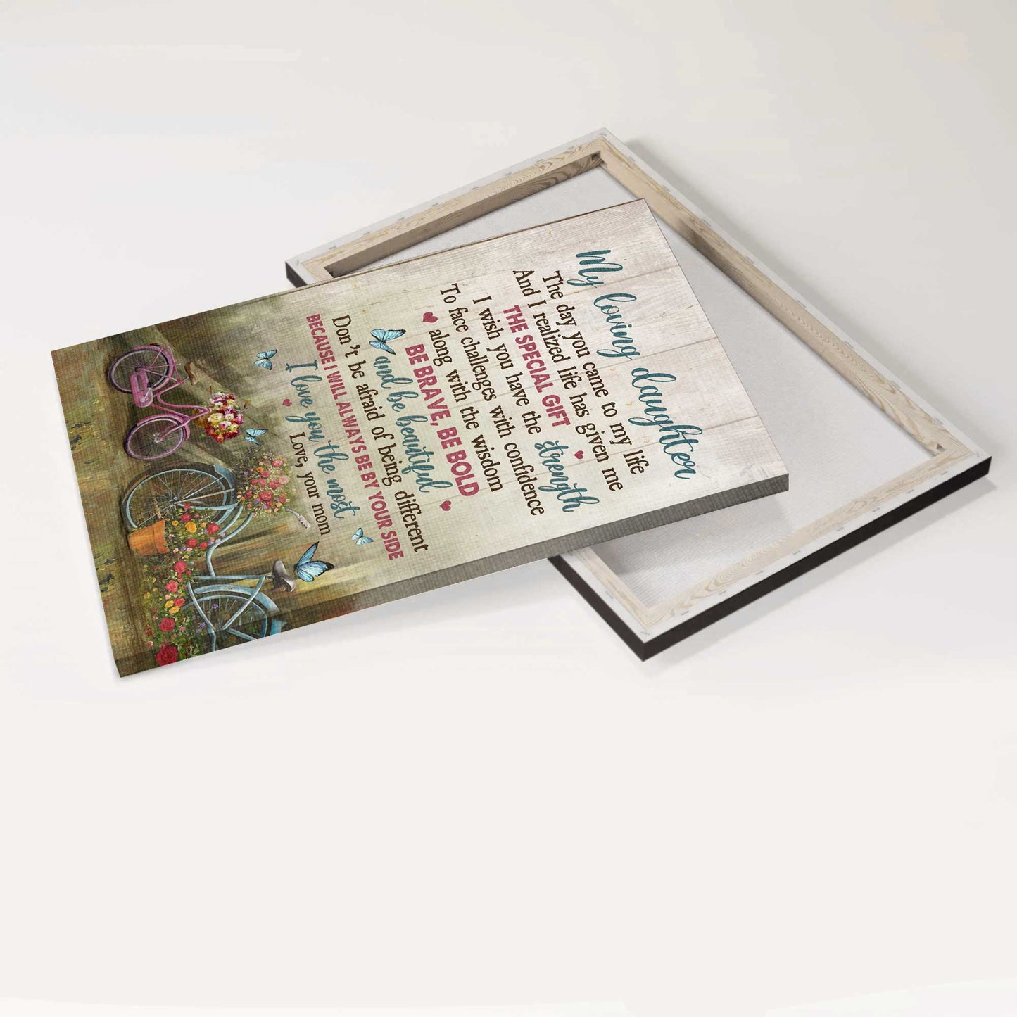 Gift for Daughter- Mom to daughter, Vintage bicycle, Flower vase, I will always be by your side - Family Portrait Canvas Prints, Wall Art