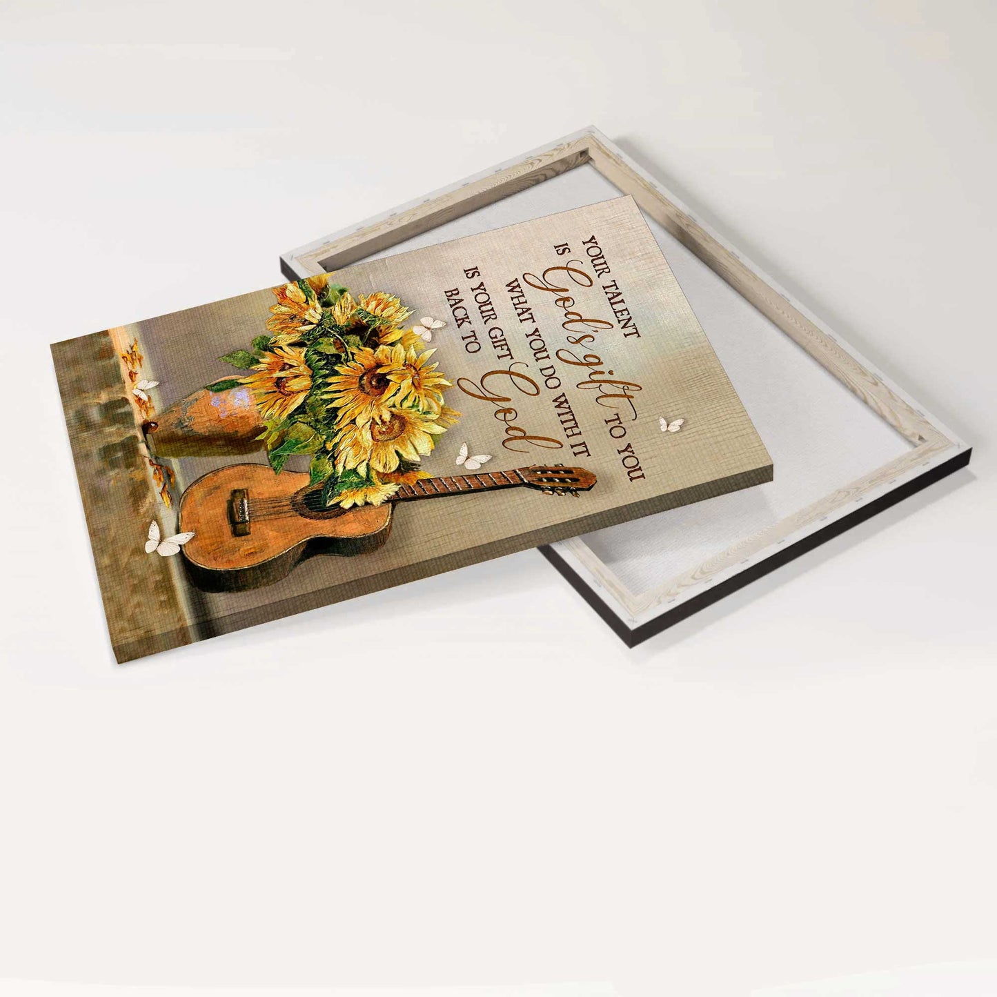 Jesus Portrait Canvas - Watercolor Guitar, Sunflower Vase Canvas - Gift For Christian - Your Talent Is God's Gift To You Canvas