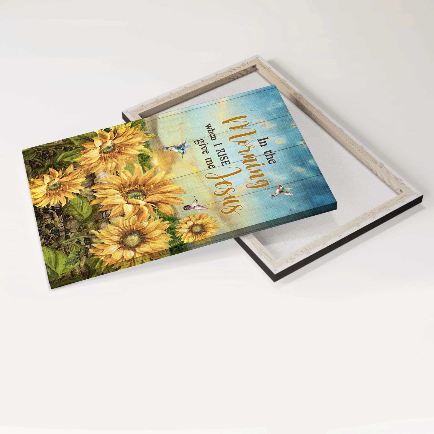 Jesus Portrait Canvas - Sunflower Field, Hummingbird, Beautiful Sky Canvas - Gift For Christian - Give Me Jesus Canvas