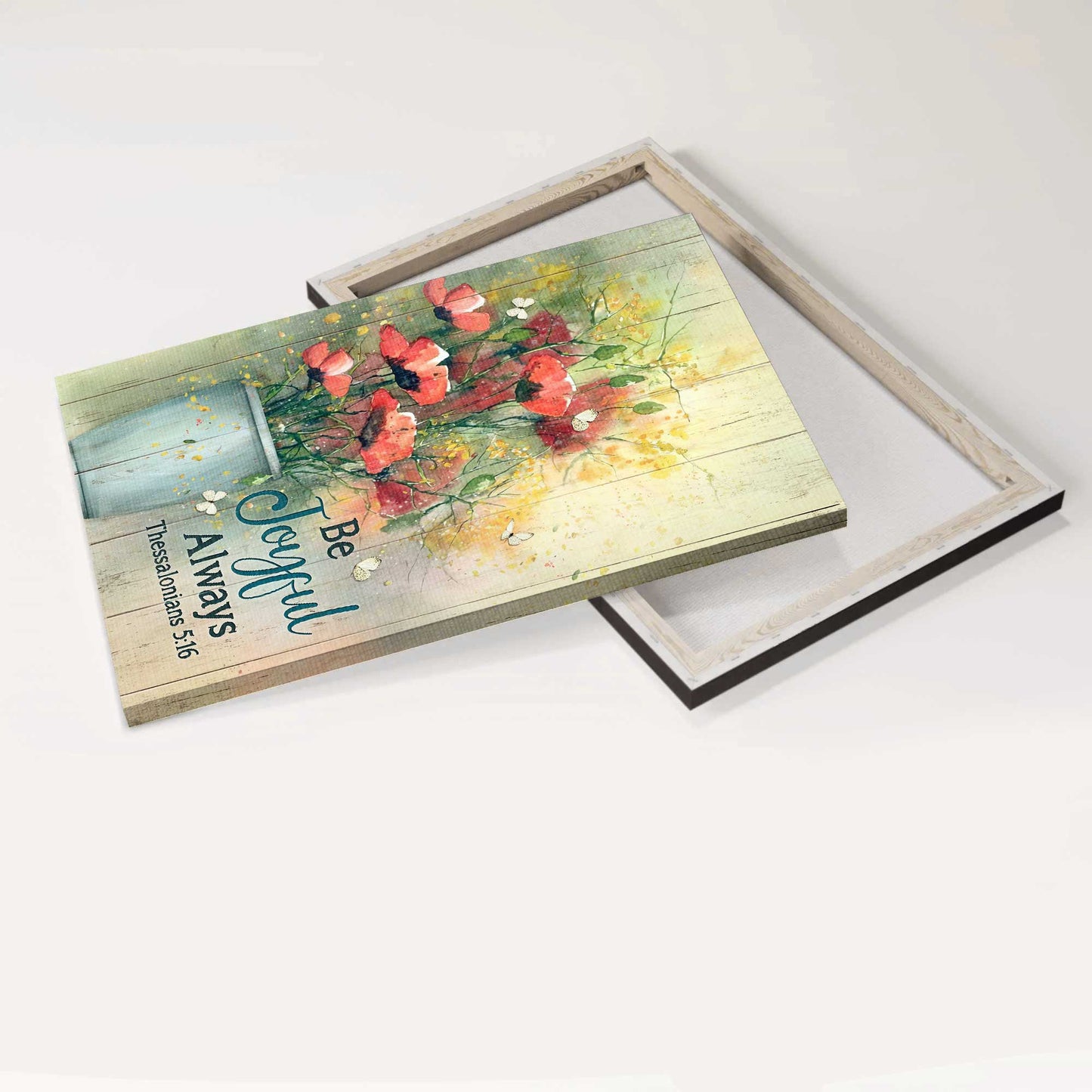 Jesus Portrait Canvas - Watercolor Flower, White Butterfly, Poppy Canvas - Gift For Christian - Be Joyful Always Canvas