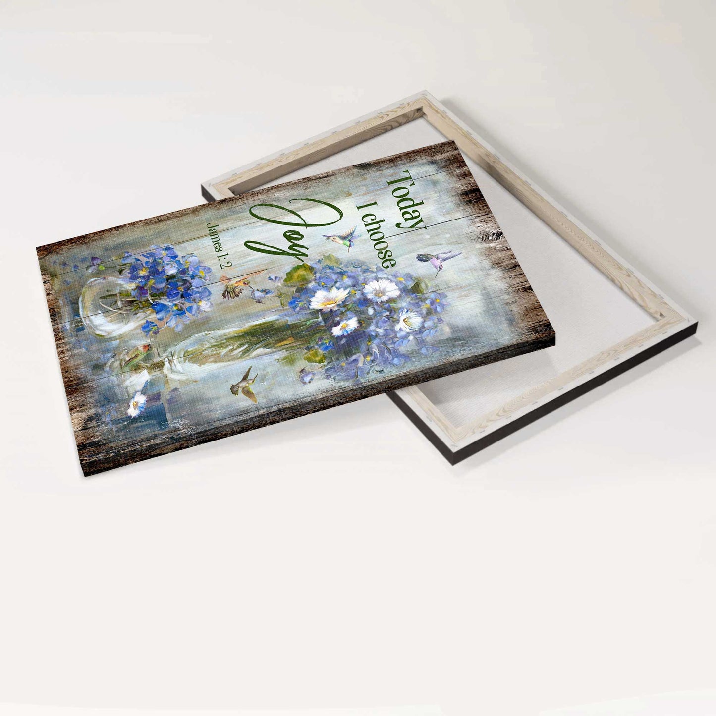 Jesus Portrait Canvas - Vintage Painting, Hummingbird, Baby Blue Flower Canvas - Gift For Christian - Today I Choose Joy Canvas
