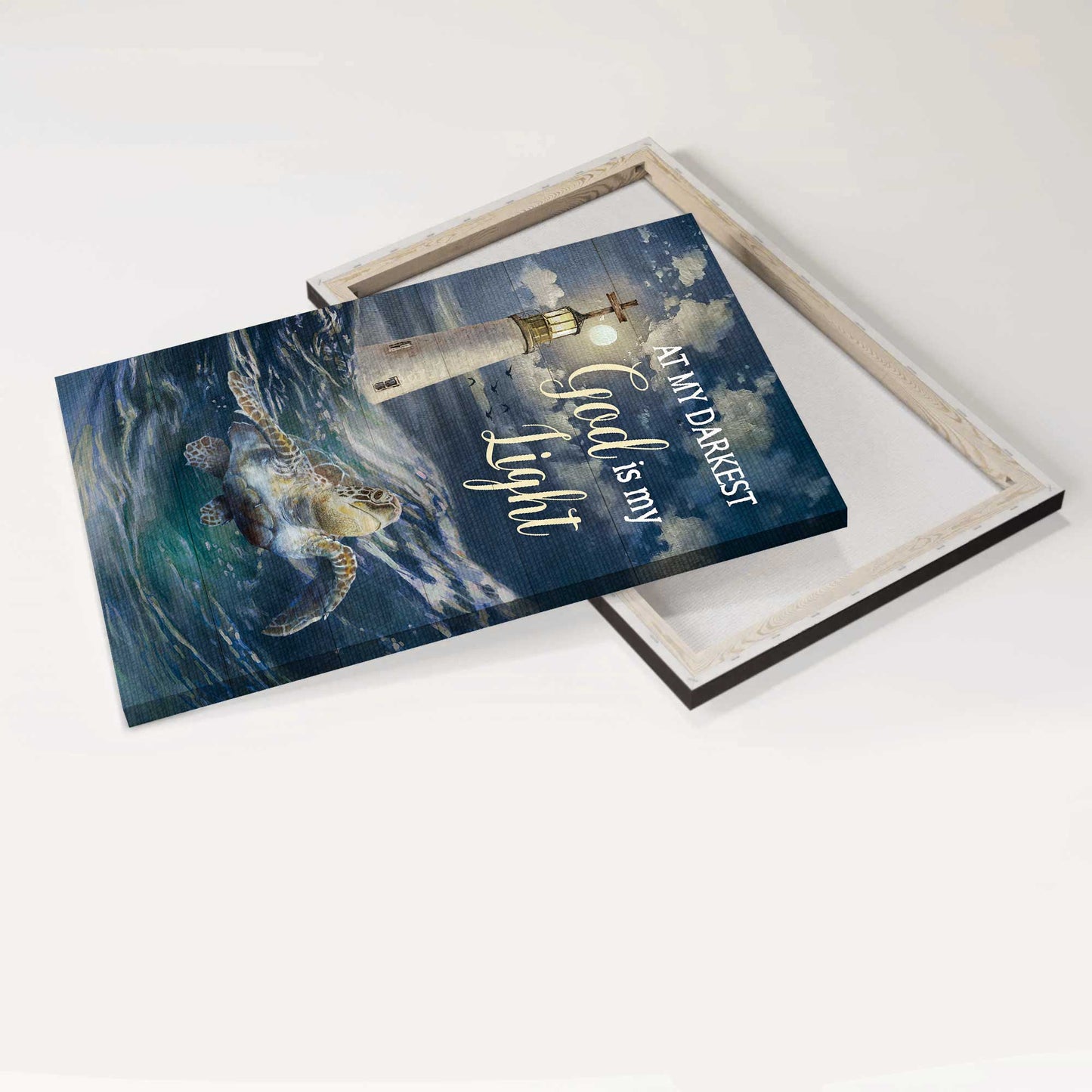 Jesus Portrait Canvas - Watercolor Turtle, Blue Ocean, Lighthouse Canvas - Gift For Christian - God Is My Light Canvas