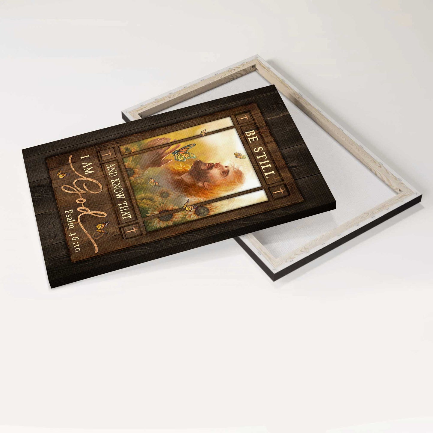 Jesus Portrait Canvas - Sunflower field, Bible verse Portrait Canvas - Inspirational gift, Gift For Religious Chiristian - Be still and know that I am God