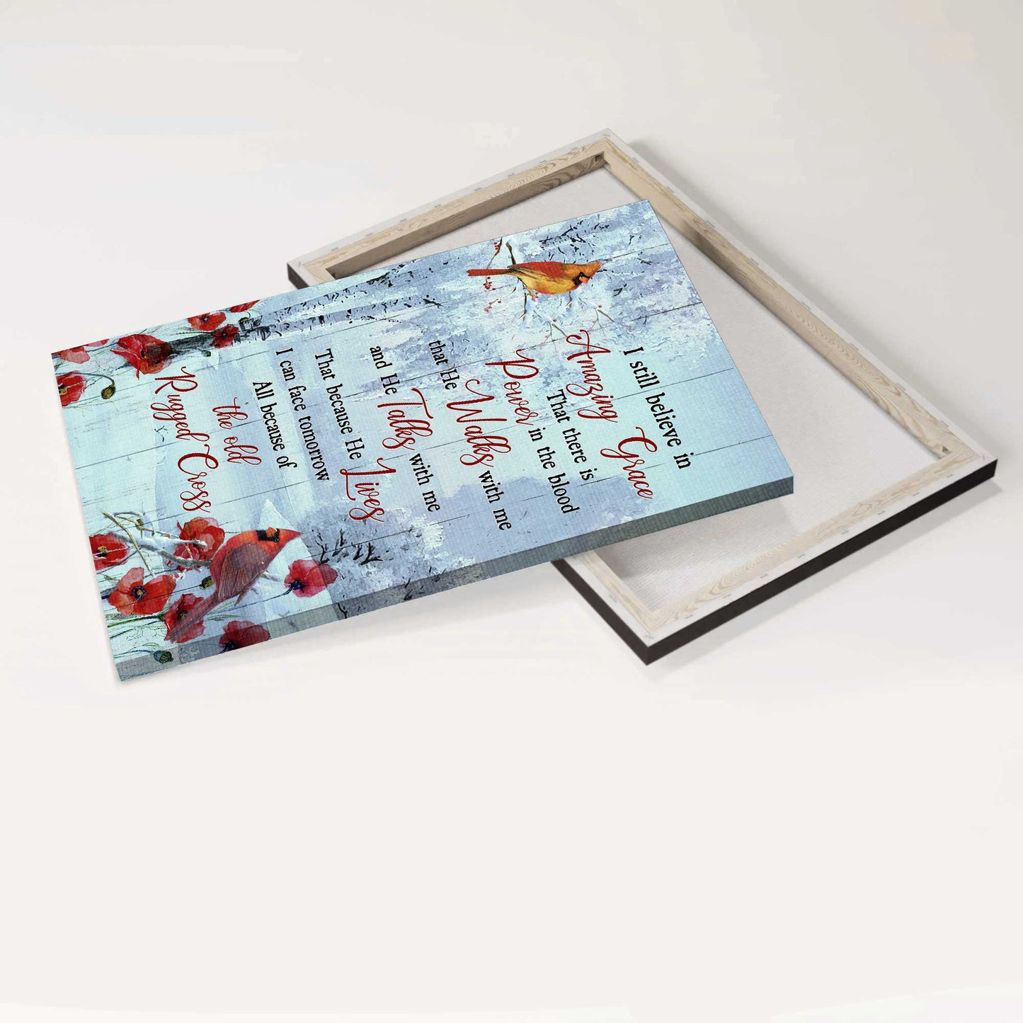 Jesus Portrait Canvas - Winter Forest, Cardinal Painting, Poppy Canvas - Gift For Christian - I Still Believe In Amazing Grace Canvas
