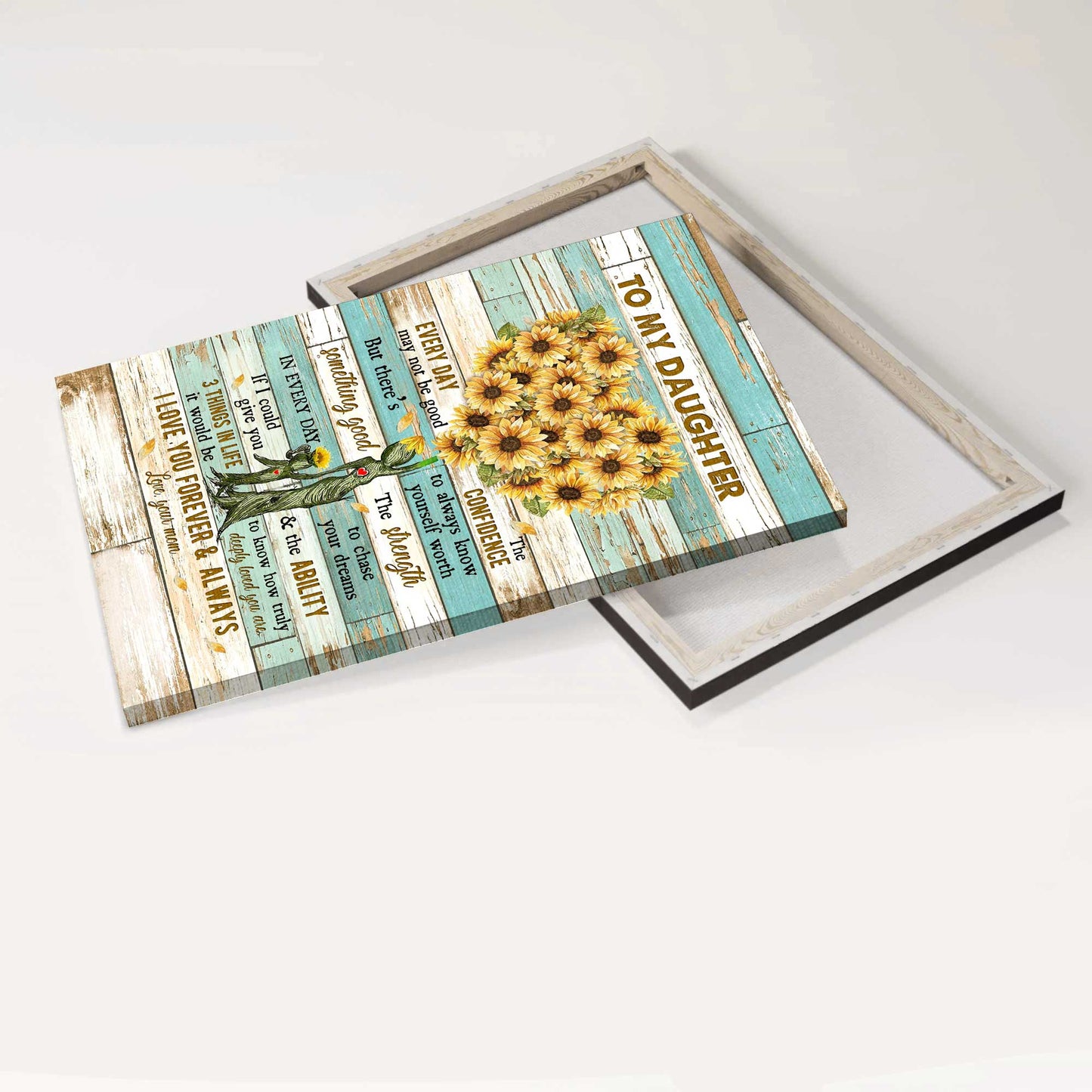 Gift for Daughter- Mom to daughter, Sunflower painting, I love you forever & always - Family Portrait Canvas Prints, Wall Art