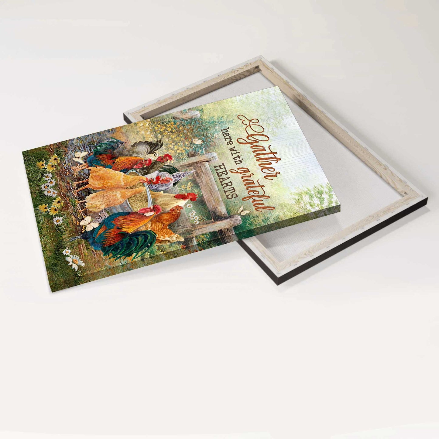 Jesus Portrait Canvas - Watercolor Rooster, Meadow Land Canvas - Gift For Christian - Gather Here With Grateful Hearts Canvas