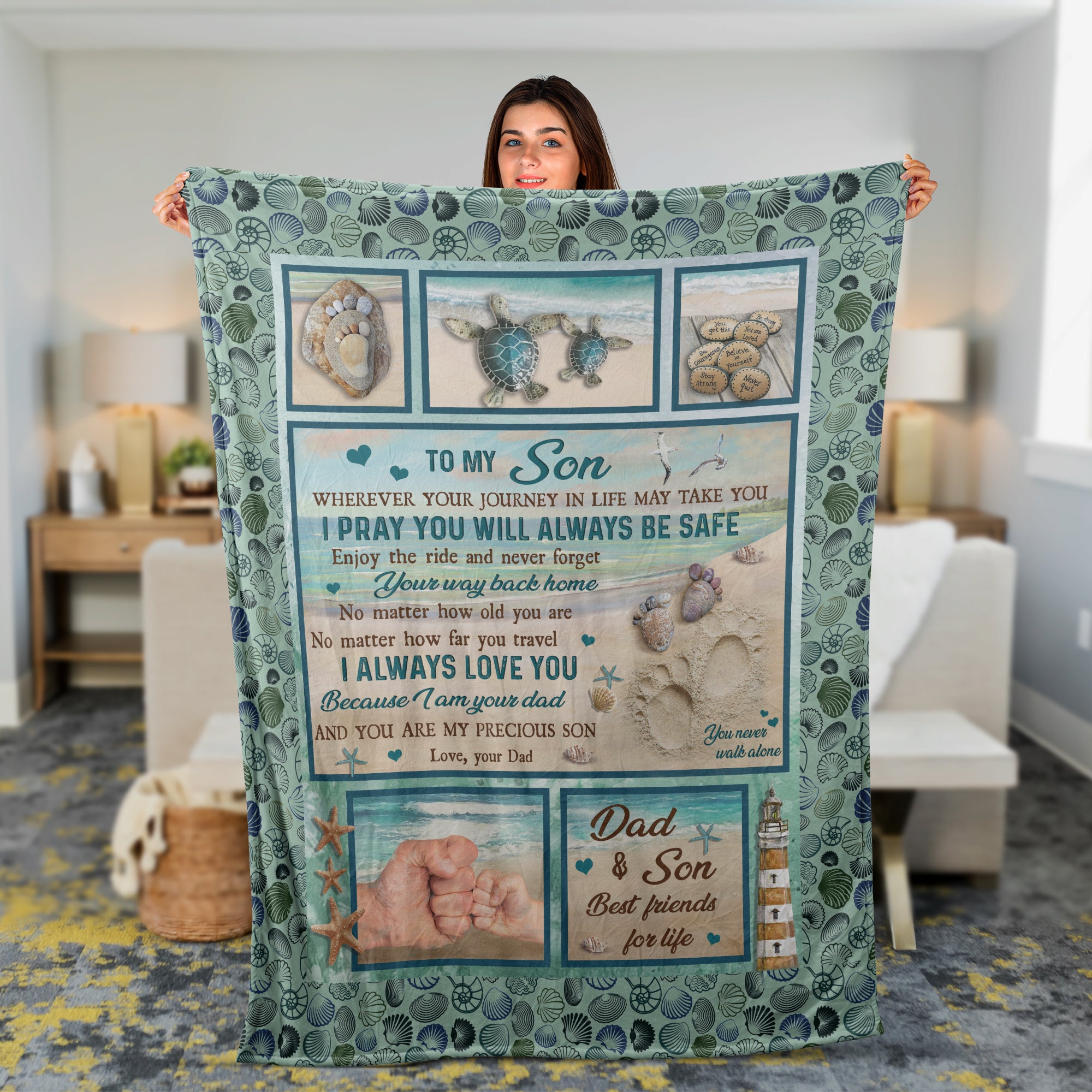 Family Blanket, Son And Dad Blanket, Gifts For Son From Dad, Dad To Son Blanket, Sea Turtle Blanket, Beach Blanket - You Are My Precious Son