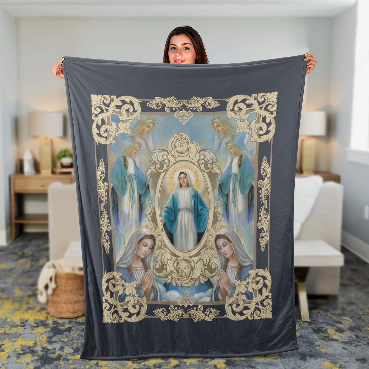 Christian Throw Blanket, Faith Blanket, Maria Blanket, Inspirational Gift, Jesus Gift - Gold Mirror, Infinite Halo, Pray For Healing