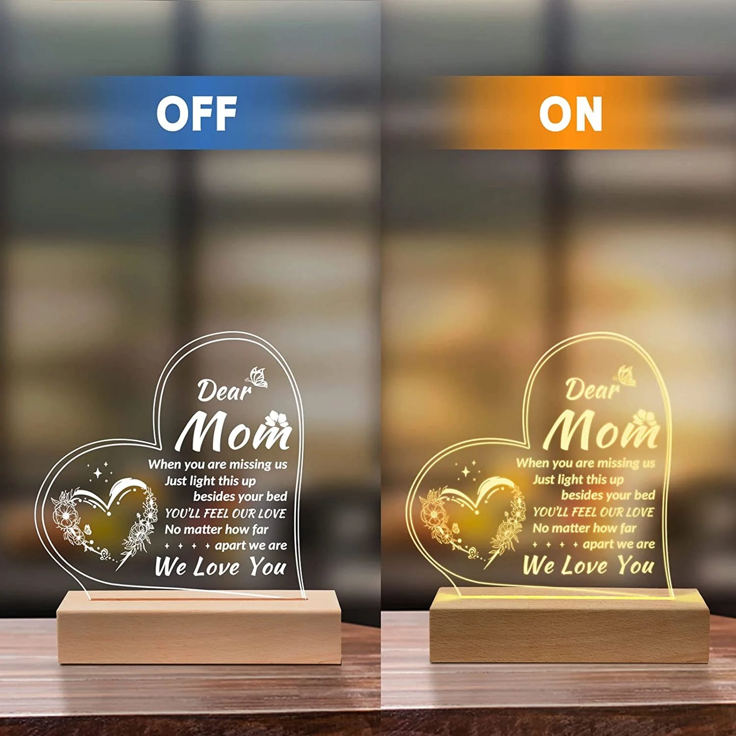 Gift for Mom Custom Shape Photo Night Light, Dear Mom We Love You, Gift for Mother's Day from Daughter Son - Personalized Acrylic Engraved Night Light