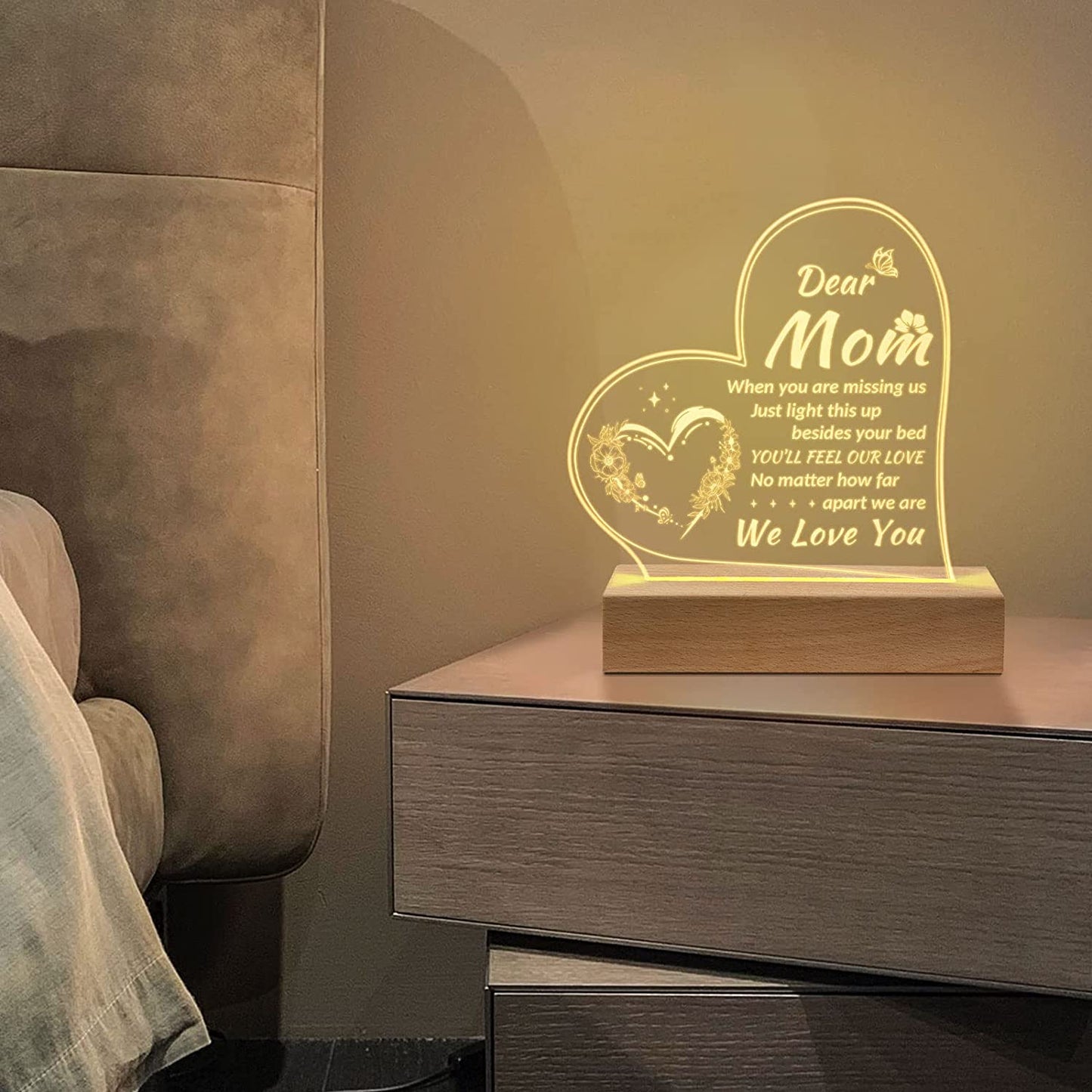 Gift for Mom Custom Shape Photo Night Light, Dear Mom We Love You, Gift for Mother's Day from Daughter Son - Personalized Acrylic Engraved Night Light