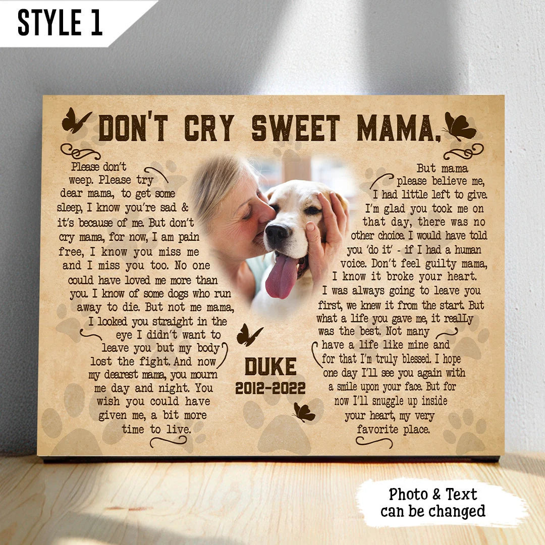Dog Cat Landscape Canvas - Personalized Dog Cat Memorial Canvas - Custom Gift For Dog Cat Lovers - Don't Cry Sweet Mama Dog Poem Landscape Canvas