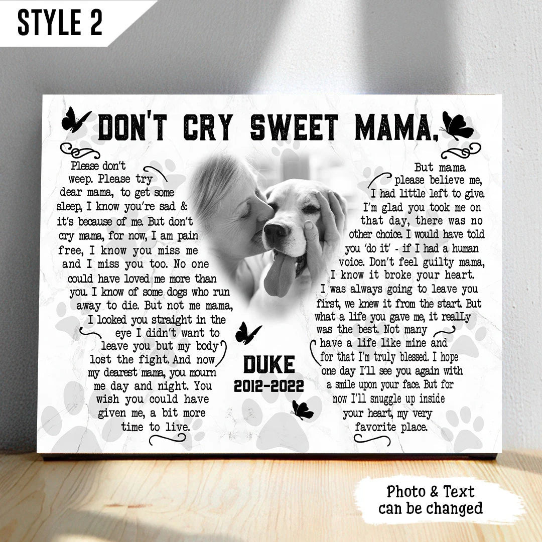 Dog Cat Landscape Canvas - Personalized Dog Cat Memorial Canvas - Custom Gift For Dog Cat Lovers - Don't Cry Sweet Mama Dog Poem Landscape Canvas