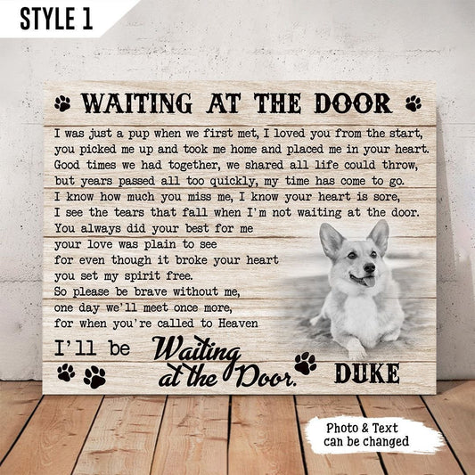 Dog Cat Landscape Canvas - Personalized Dog Cat Memorial Canvas - Custom Gift For Dog Cat Lovers - I'll Be Waiting At The Door Dog Poem Landscape Canvas