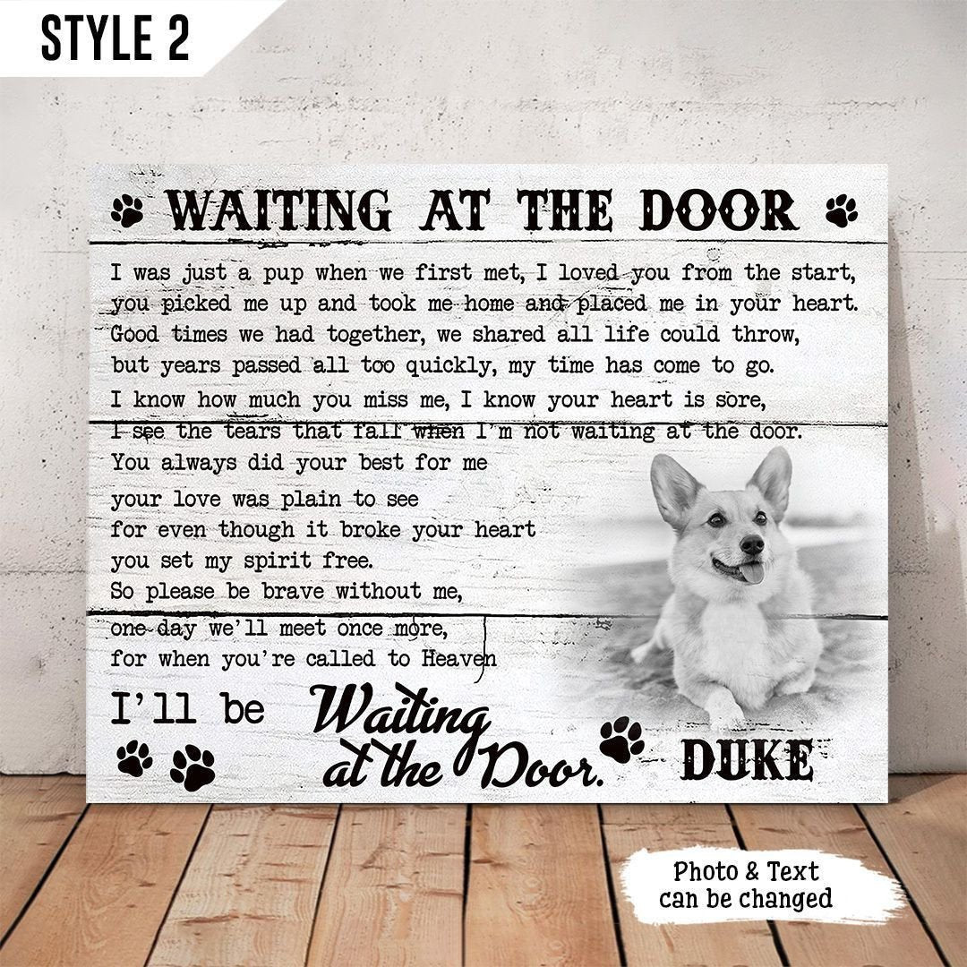 Dog Cat Landscape Canvas - Personalized Dog Cat Memorial Canvas - Custom Gift For Dog Cat Lovers - I'll Be Waiting At The Door Dog Poem Landscape Canvas