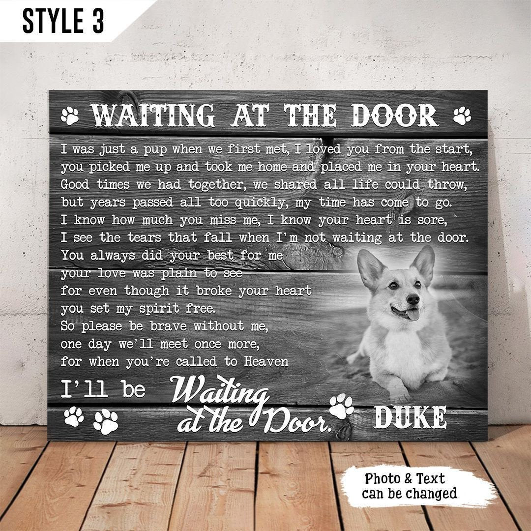 Dog Cat Landscape Canvas - Personalized Dog Cat Memorial Canvas - Custom Gift For Dog Cat Lovers - I'll Be Waiting At The Door Dog Poem Landscape Canvas