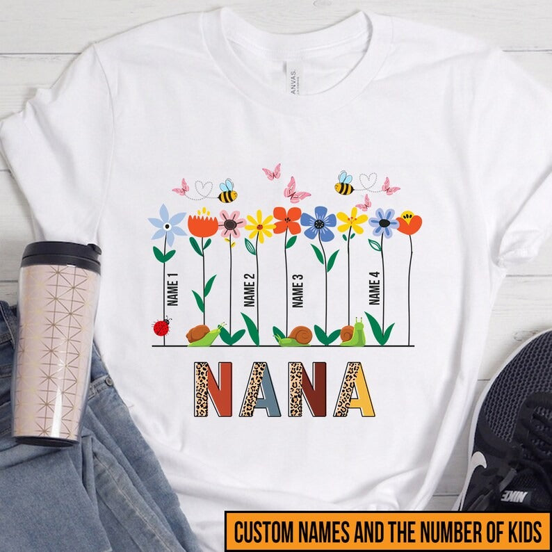 Nana and Kids Custom Name T-shirt, Blessed To Be Called Nana Kids Art Flower Personalized Shirt - Perfect Gift For Gigi, Nana, Mimi, Grandma