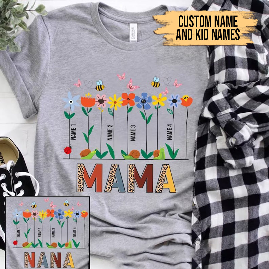 Nana and Kids Custom Name T-shirt, Blessed To Be Called Nana Kids Art Flower Personalized Shirt - Perfect Gift For Gigi, Nana, Mimi, Grandma