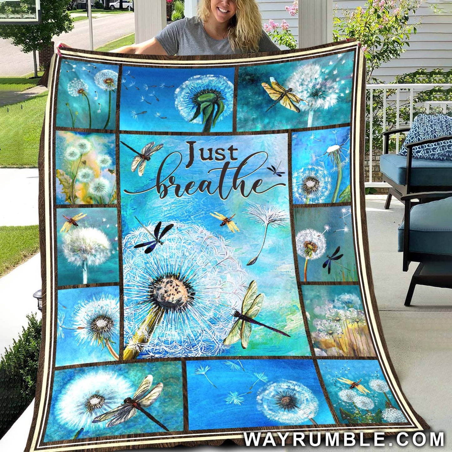 Dandelions And Dragonflies Blanket, Inspirational Gift, Motivation Gift For Mother, Grandma, Family, Friends - Just Breathe Blanket