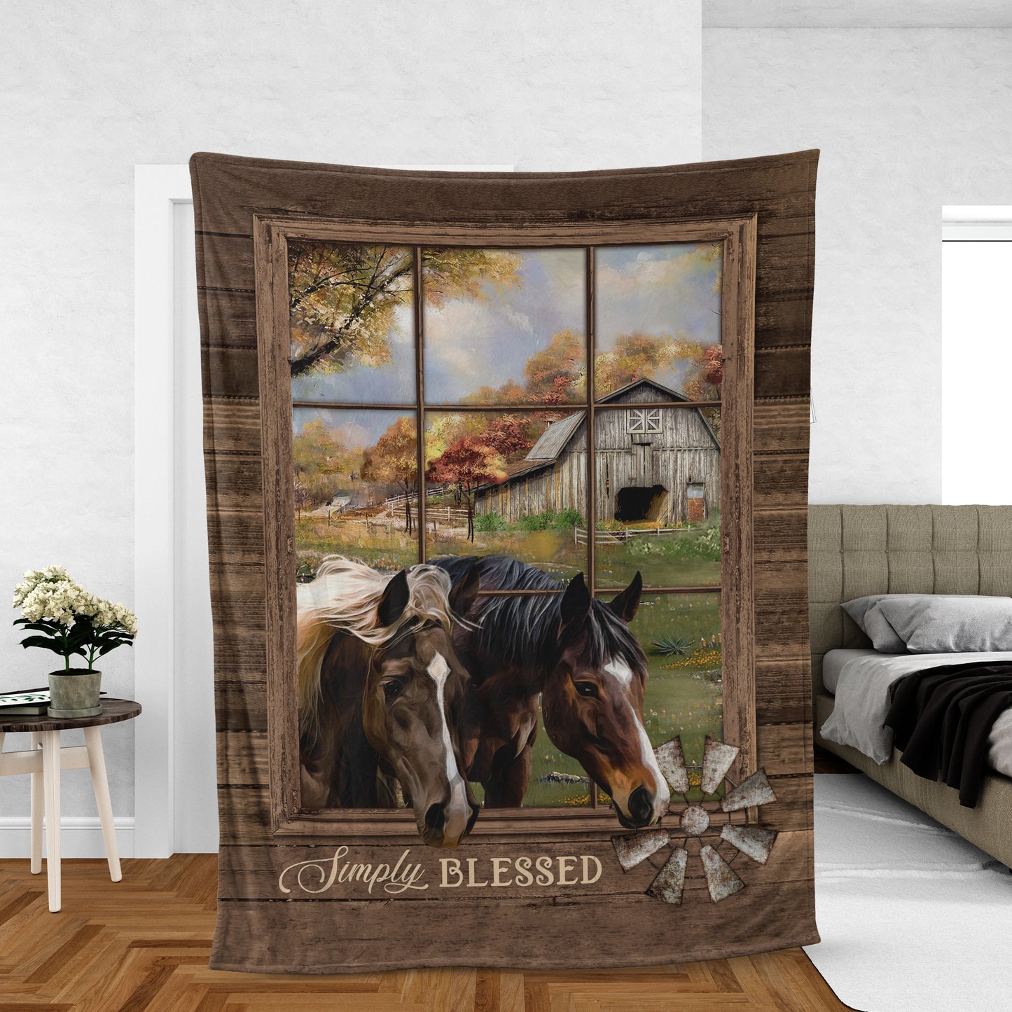 Horses Throw Blanket, Vintage House Blanket, Jesus Blanket, Inspirational Gift - Meadow Land, Simply Blessed Blanket