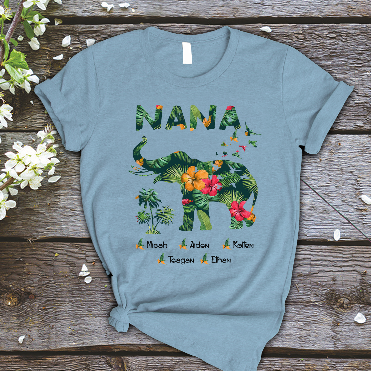 Nana and Kids Custom Name T-shirt, Nana Elephant, Elephant Lovers Gift for Mama Mother Grandma Personalized Shirt - Perfect Gift For Gigi, Nana, Mimi, Grandma