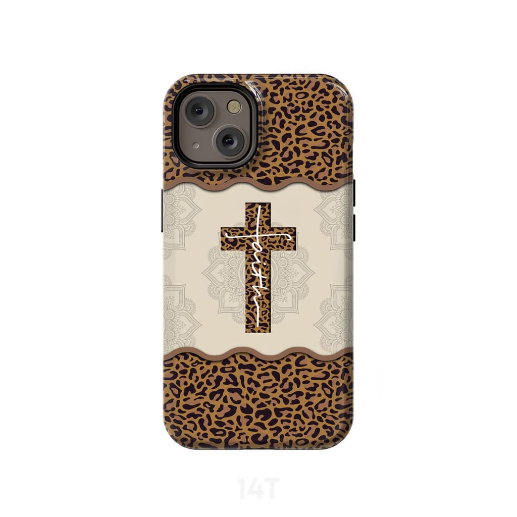 Faith Cross Leopard Tough Phone Cases, Inspirational Phone Cases, Christian Phone Case, Gift For Friend, Family, Mother's Day, Father's Day