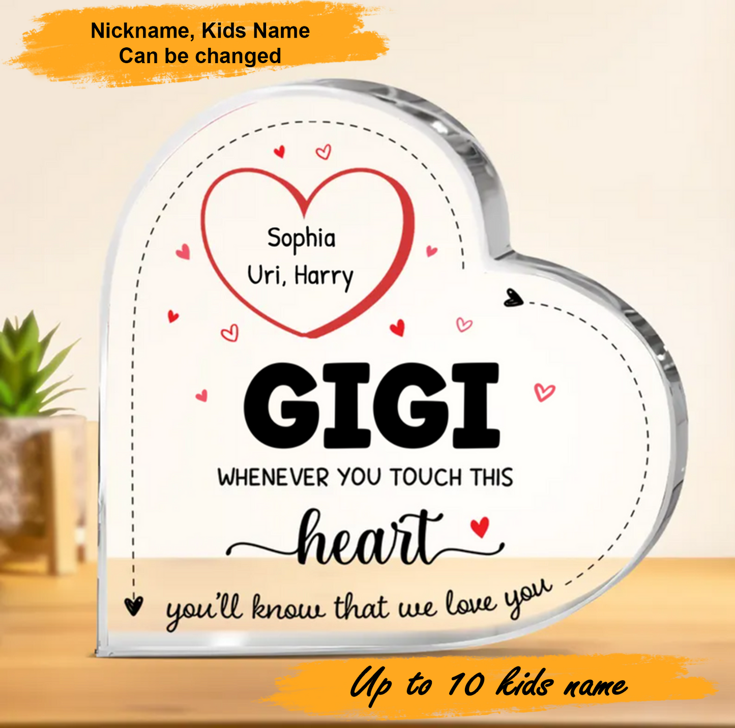 Mother's Day Grandma Touch This Heart, Personalized Heart Shaped Acrylic Plaque - Custom Name Gifts For Grandma, Nana, Mother, Mom, Mama, Gigi