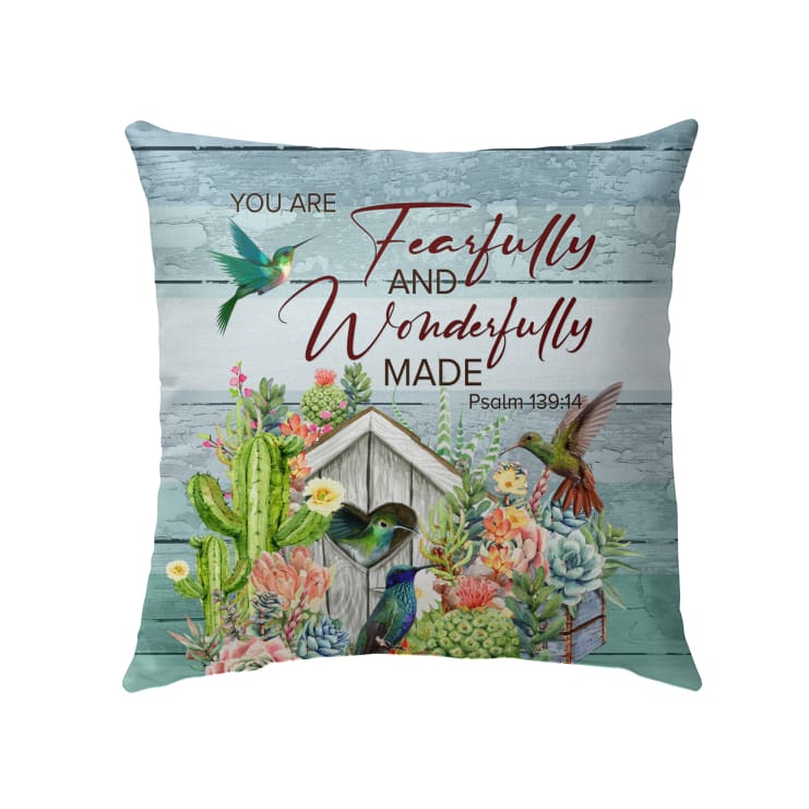 Jesus Pillow - Birdhouse, Cactus Pillow - Gift For Christian - Fearfully and wonderfully made Throw Pillow