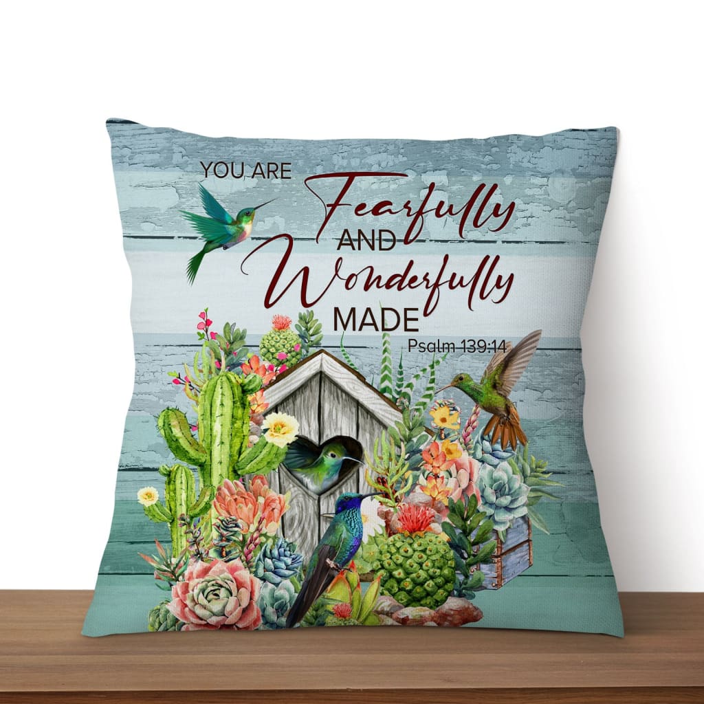 Jesus Pillow - Birdhouse, Cactus Pillow - Gift For Christian - Fearfully and wonderfully made Throw Pillow