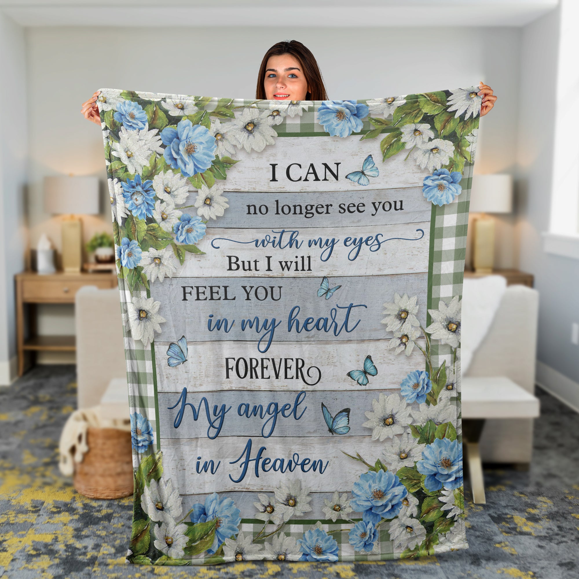 Memorial Blanket, Heaven Blanket, Butterfly And Flower Blanket, Sympathy Gift, Remembrance Gift - I Will Feel You In My Heart Forever