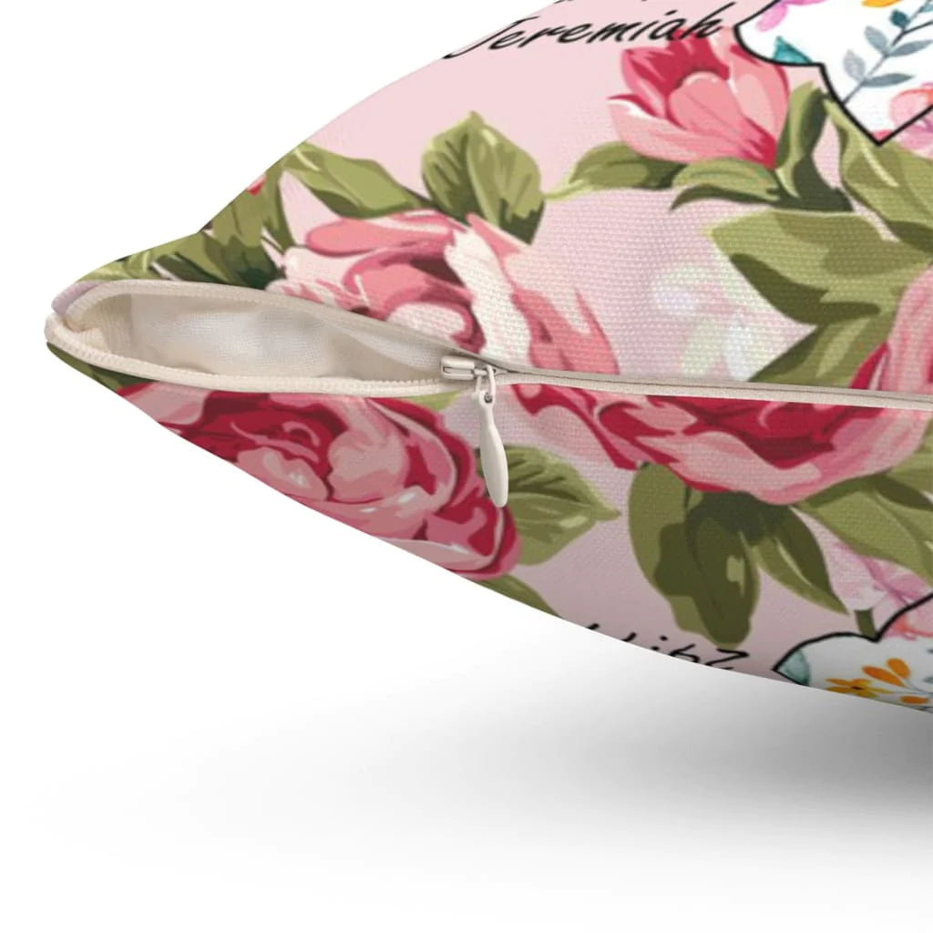 Bible Verse Pillow - Jesus Pillow - Pink Rose, Cross Symbol - Gift For Christian - For I Know I Have Plans I Have For You Jeremiah 29:11 Pillow