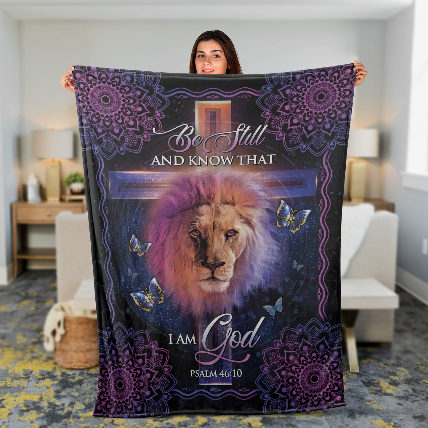 Christian Throw Blanket, Faith Blanket, Jesus Blanket, Inspirational Gift - Galaxy Painting, Lion Of Judah, I And Know That I Am God