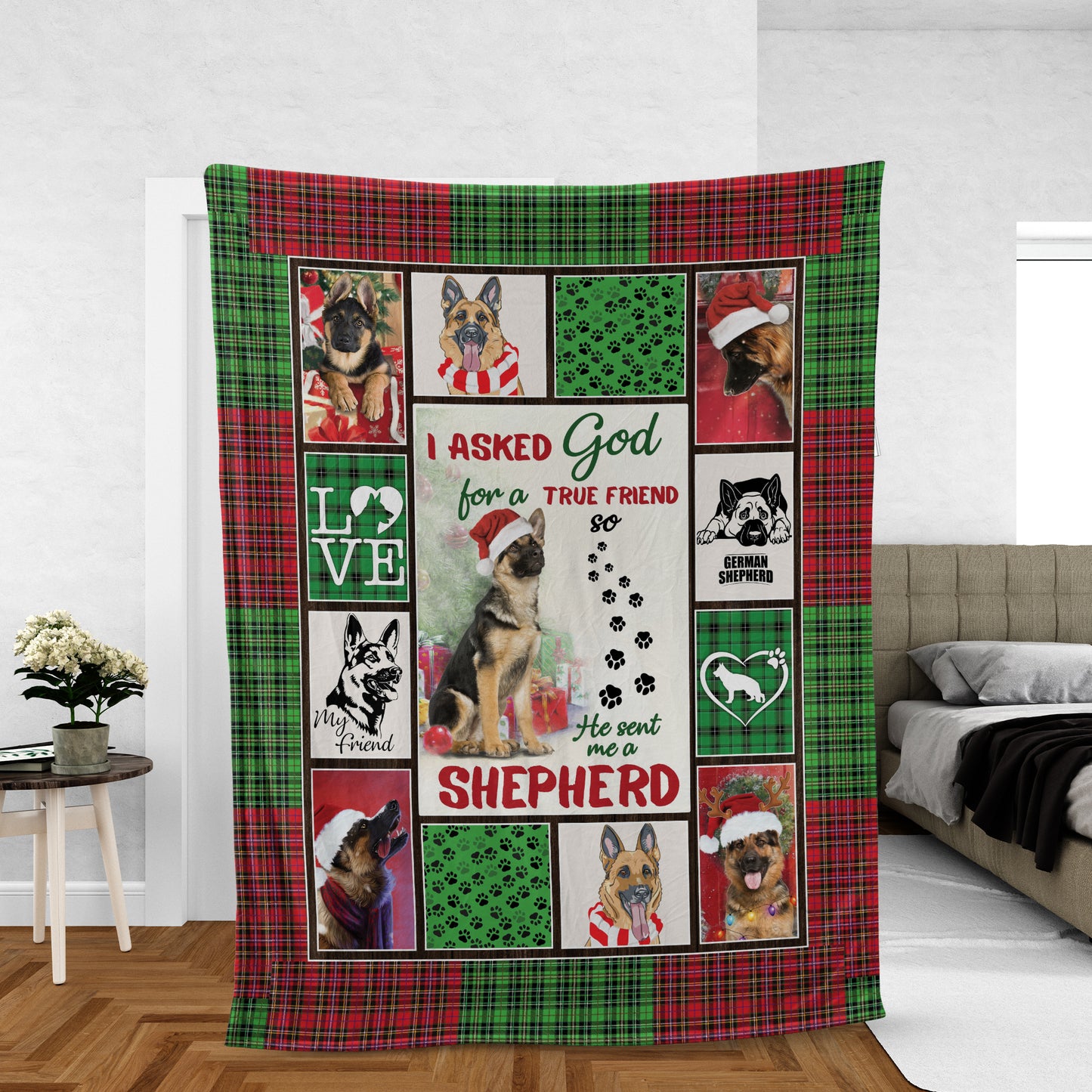 German Shepherd Christmas Blanket, German Shepherd And God, Best Gift For German Shepherd Mom, Dad, Dog Lovers - I Asked God For A True Friend