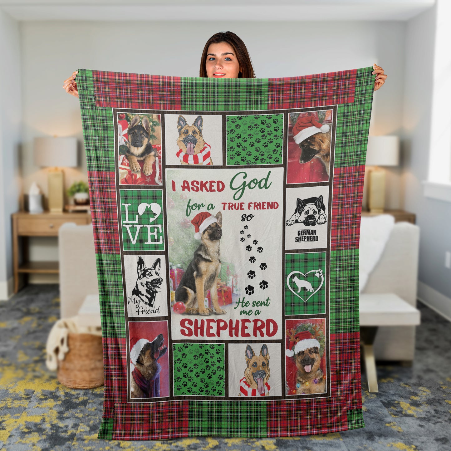 German Shepherd Christmas Blanket, German Shepherd And God, Best Gift For German Shepherd Mom, Dad, Dog Lovers - I Asked God For A True Friend