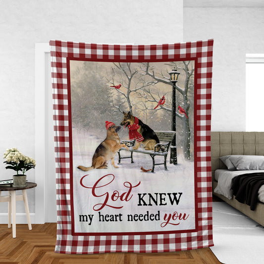 German Shepherd Blanket, God Blanket, German Shepherd Winter Blanket, Christmas Blanket, Inspirational Gift - God Knew My Heart Need You