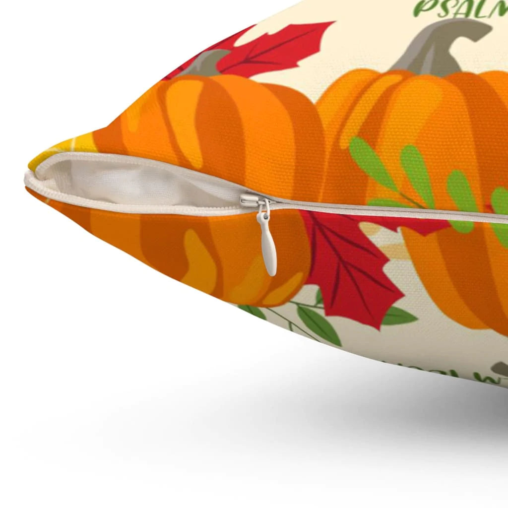 Bible Verse Pillow - Jesus Pillow - Autumn, Leaf, Pumpkin Pillow - Gift For Christian - Give thanks to Him and praise his name Psalm 100:4 Throw Pillow