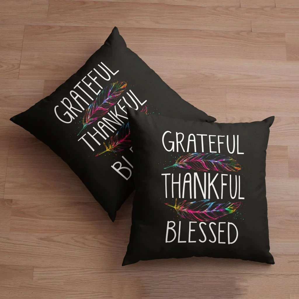 Bible Verse Pillow - Jesus Pillow - Colorful Feathers - Gift For Christian - Grateful Thankful Blessed Pillow