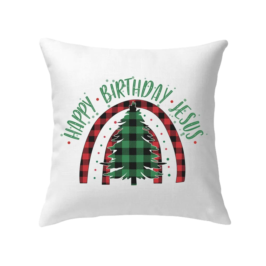 Bible Verse Pillow - Jesus Pillow - Gift For Christian - Happy Birthday Jesus Christmas Tree Pillow