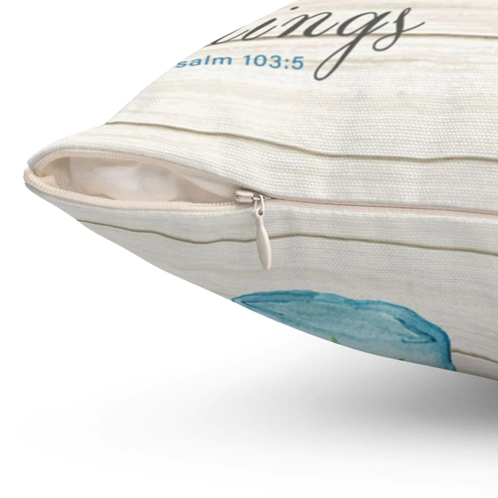 Bible Verse Pillow - Jesus Pillow - Pink Rose Vase - Gift For Christian - He Fills My Life With Good Things Psalm 103:5 Pillow