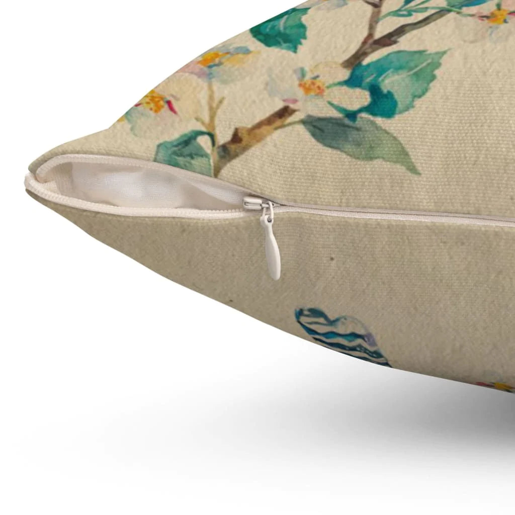 Bible Verse Pillow - Jesus Pillow - Blossom Flower, Blue Bird Pillow - Gift For Christian - He Renews My Strength Psalm 23:3-5 Pillow