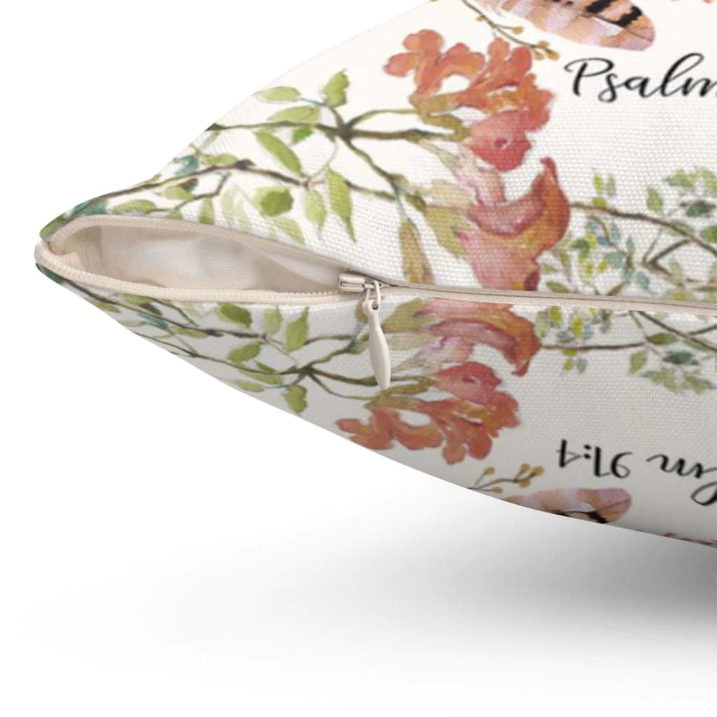 Bible Verse Pillow - Jesus Pillow - Heart Flowers Wreath Pillow - Gift For Christian - He Shall Cover You With His Feathers Psalm 91:4 Pillow